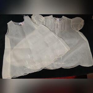 Vintage Pemae 2 Piece Set Infant Christening‎ Dress Sheer Embroidered Nylon